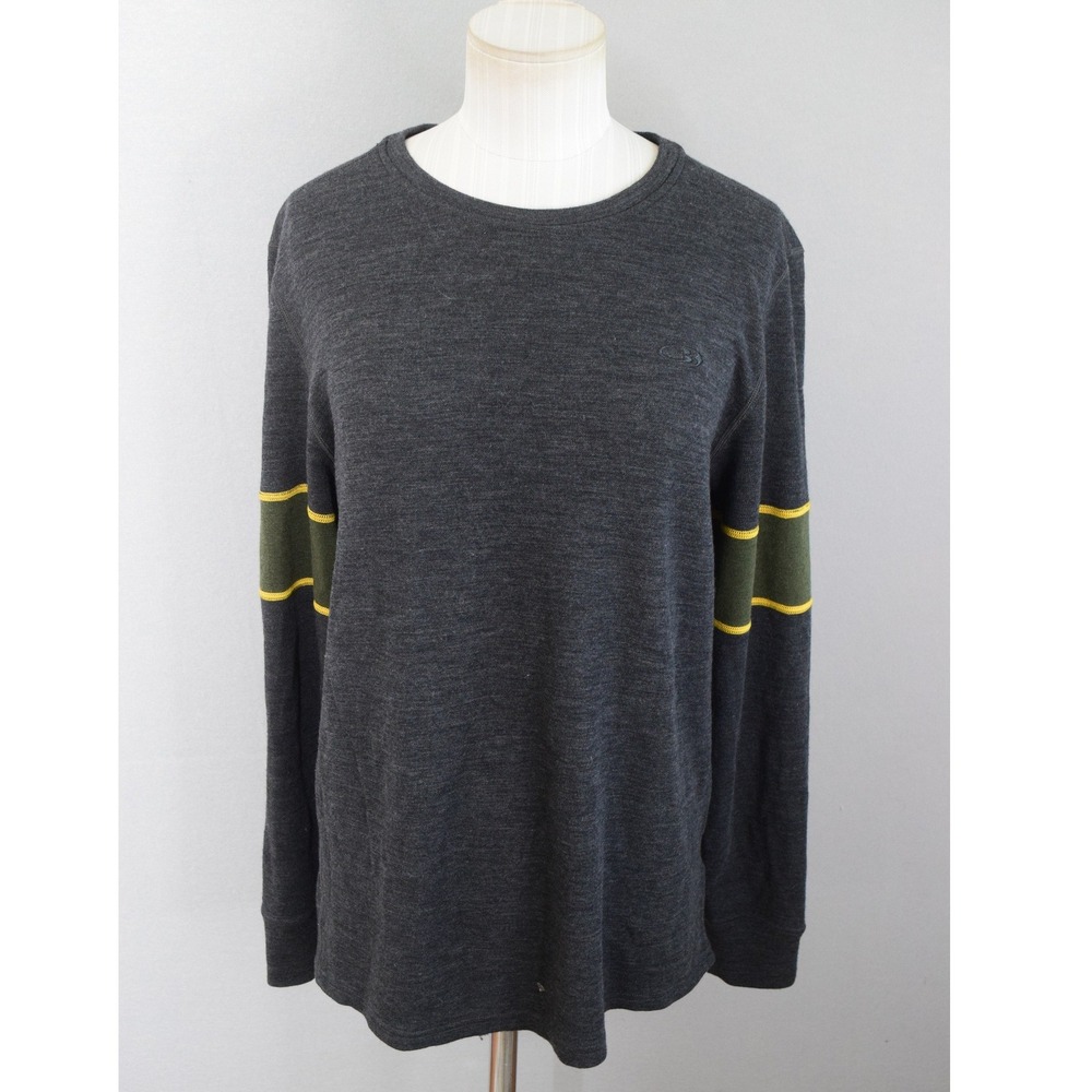 Icebreaker Merino Shirt Large Charcoal Grey Stripe Sleeve Wool Mens Base Layer